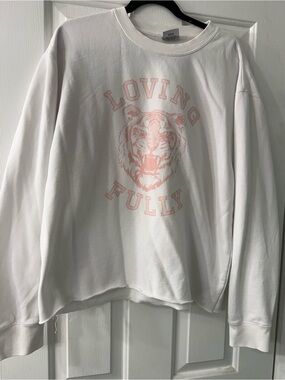 Living Fully - White "Loving Fully" Tiger Graphic Sweatshirt - Light Pink Print